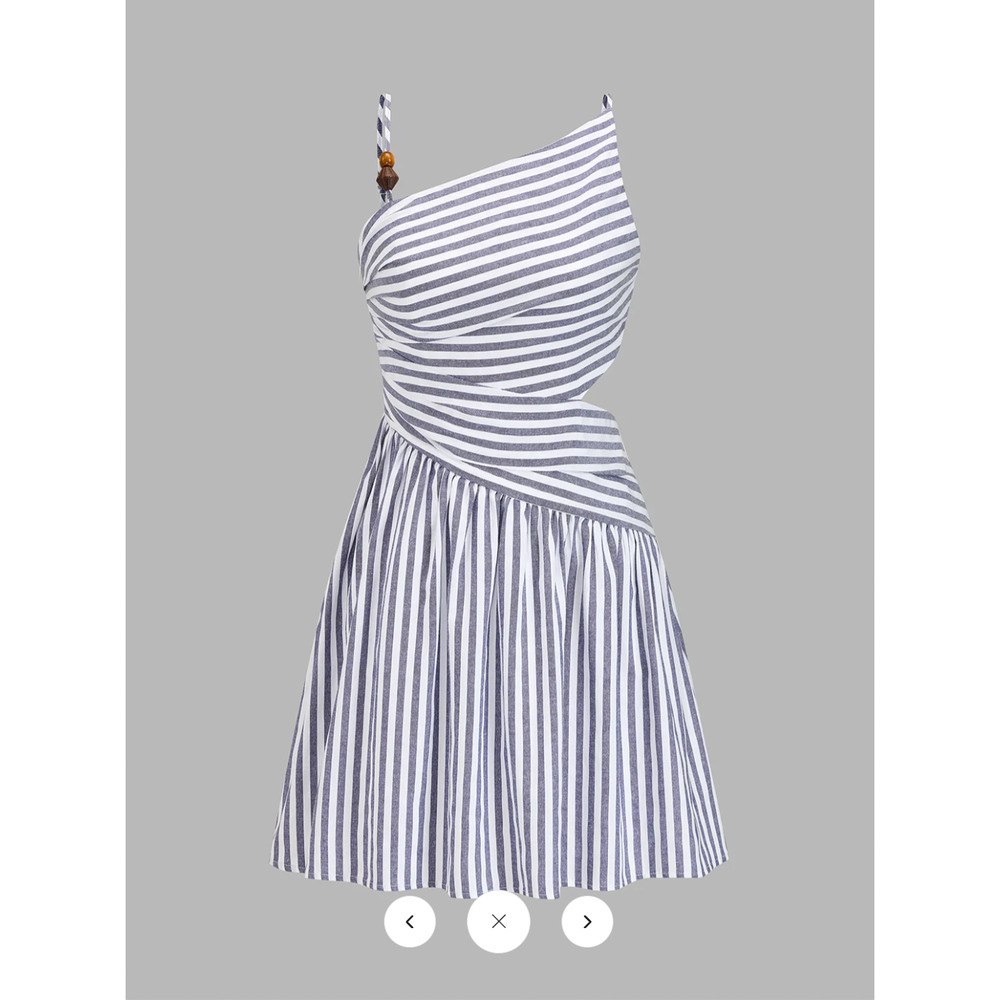NWT Commense Beaded Striped Asymmetrical Cutout Mini Dress Sz M - Picture 2 of 5